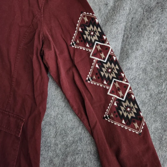 Peach Love California Southwestern Blouse Top Women's S Burgundy Red Pockets - Picture 5 of 7